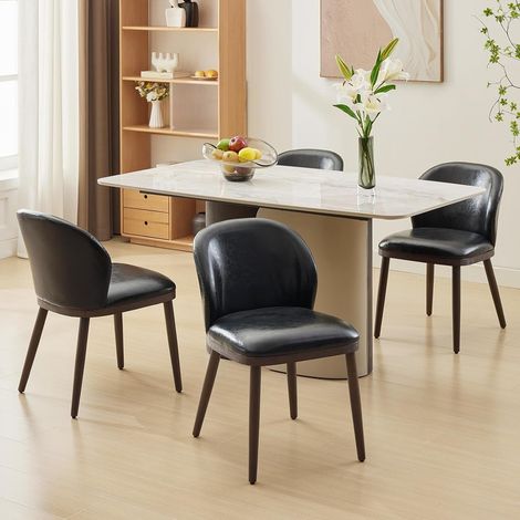Lot de 4 chaises de salle à manger avec siège rembourré, pieds en métal noir pour cuisine, salon, chambre, bureau, style scandinave, noir (1/5)