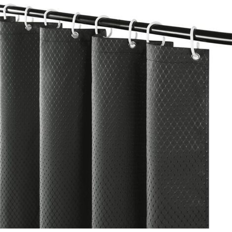 Duschvorhang Anti-Schimmel Stoff Wasserdicht und Waschbar Dickes P aus Polyester Dunkelgrau Waffel für Badewanne mit 6 Haken 80x180cm