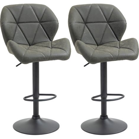 Set 2 Sgabelli da Bar con Altezza Regolabile, Base in Metallo e Seduta in Finta Pelle, Sgabelli con Schienale e Poggiapiedi, 51.5x57.5x93-114.5 cm, Verde Militare