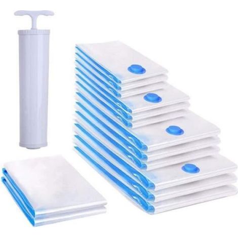 Housses de rangement sous vide - - Lot de 12 - 4 tailles - Économise jusqu'à 80% d'espace - Réutilisables (1/4)
