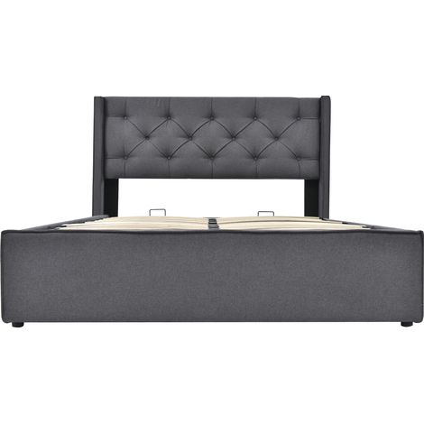Stauraumbett Doppelbett 140 × 200 cm mit Gepolstertem Kopfteil und Bettkasten, ohne Matratze, Grau (1/4)
