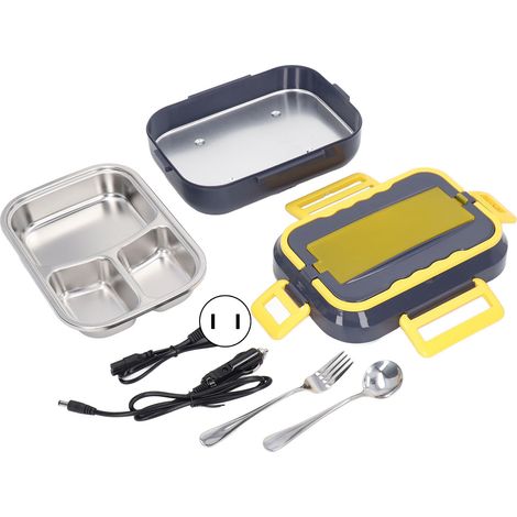 Boîte repas chauffante bleue 1.5L en acier inoxydable, électrique, rechargeable pour repas, voyage, voiture, prise US 110V