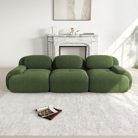 Canapé modulable 3 places velours côtelé vert sans montage base antidérapante (1/5)