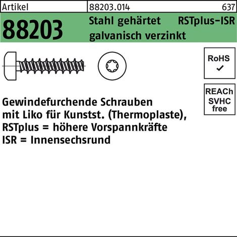 ART 88203 RSTplus Schrauben für Kunststoff LIKO & ISR 2,5 x 8 -T8 Stahl gehärtet, gal Zn gal Zn S 1000 Stk (1/2)