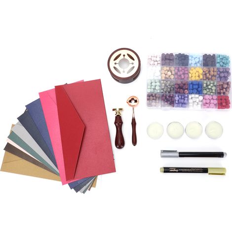 24 Perles de cire à sceller, cuillère de fonte, tampon de scellement pour bricolage et décoration (1/5)