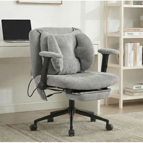 Silla de oficina con reposapiés, altura regulable, giro 360°, tejido gris, 150 kg DESVIAE (1/5)