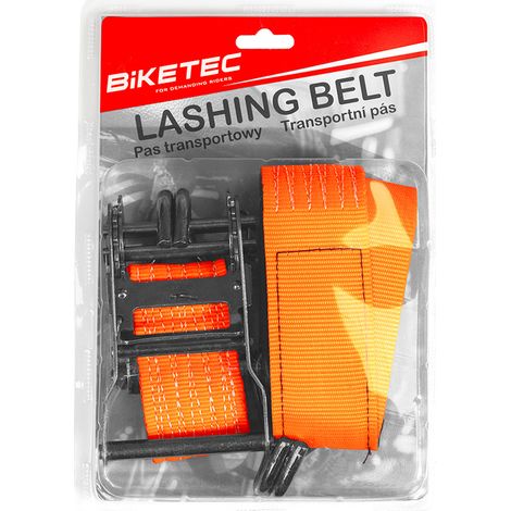 Correa de transporte Biketec con gancho, 50 mm x 4 m, capacidad de carga de hasta 2000 kg, color naranja.