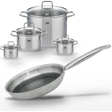 Batterie de cuisine Ensemble de casseroles et poêles poêle 28 cm faitouts 12/14 cm et 20/26 cm Elo Collection Relief Solution Citrin (1/5)