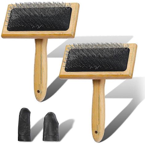 Lot de 2 cardes à laine en bois, pour laine, fibres, chat, brosse à carder en bois pour le feutrage et le filage de la laine. (1/5)