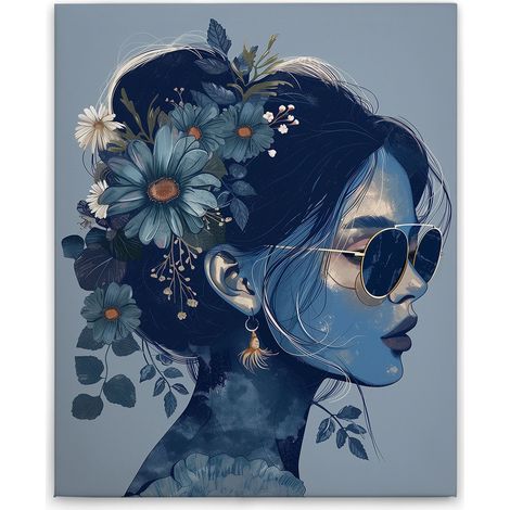Leinwandbild Flowergirl M1-No.52267 - Kunstdruck auf Leinwand in Blau Beige - Wandbild 40 x 50 cm (1/5)