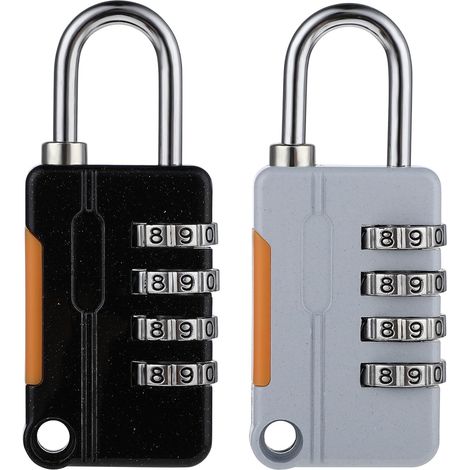 2er-Pack kleines 4-stelliges digitales Zahlenschloss, robustes Vorhängeschloss aus Zinklegierung für Schließfächer, Koffer, Schule, Fitnessstudio (Schwarz und Grau) (1/4)
