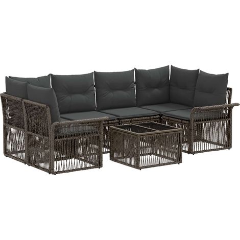 Conjunto de sofás de jardín 7 uds. Gris ratán sintético vidaXL (1/5)
