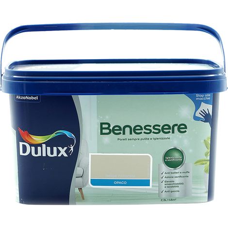 Dulux Benessere Pittura Colorata all'Acqua per Interni Superlavabile Anti Muffa Anti Batteri con Ioni D'Argento, 2.5 Litri, Beige Naturale