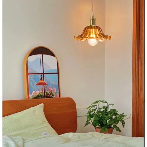 Lustre Ambre,Suspension Luminaire Industriel Vintage Abat-jour en Verre Design Fleurs E27 Lampe de Plafond Style (1/5)
