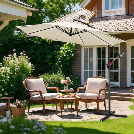 Jiubiaz Sombrilla de jardín Ø 3 m – Gran sombrilla exterior para terraza, balcón y comidas de verano Beige