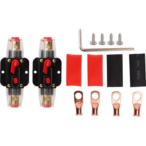 12-24V Coupe-circuit en ligne avec réarmement manuel, porte-fusible, cosses de batterie, gaines thermorétractables pour système audio auto bateau 80A (1/5)