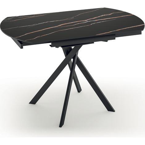Tavolo Allungabile Roll 120x80/120x76 cm Top in Ceramica Gambe in Metallo Marmo Portoro Nero (1/3)