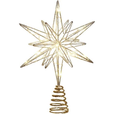 Cime d'arbre de Noël lumineuse - MICH - Étoile dorée - Éclairage LED - Modes continu et clignotant - Cadre en fer forgé (1/5)