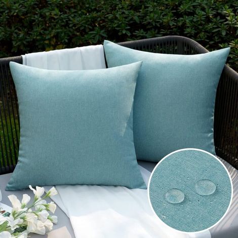 ZOLGINAH Taie d'oreiller Extérieure Imperméable en Polyester Doux avec Surface Hydrofugfe Housse de Coussin de Jardin Balcon Décoratif pour Salon Chambre Lot de 2 50x50cm Cyan