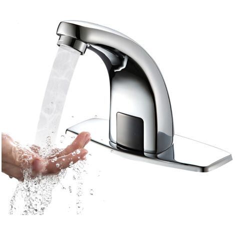 Automatischer, berührungsloser Wasserhahn mit Bewegungssensor, batteriebetrieben, intelligente Infrarotelektronik, 1-Loch-Anschluss, integrierter Filter, Abdeckplatte, G1/2 (1/5)