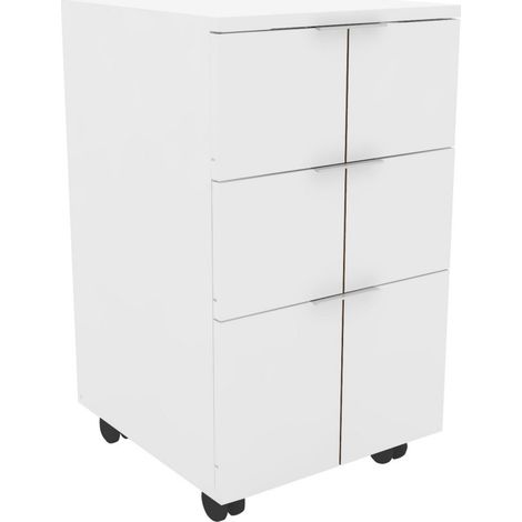 Beaux Meubles Pas Chers – Caisson roulant multifonctions 3 tiroirs – Structure en panneaux de particules FSC – Dimensions L 36 x H 64 x P 36 cm – Roulettes pour mobilité (1/5)