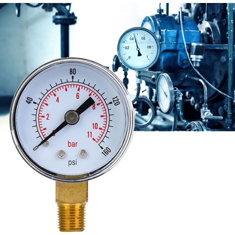 Manomètre mécanique à raccord inférieur 1/8 pouce BSPT pour air, huile et eau (0-160 psi 0-11 bar) (1/5)