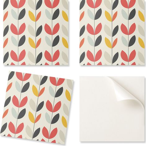 Conjunto de baldosas de vinilo con motivo de dormitorio. Estampado de hojas sobre fondo de 20x20x20 cm.