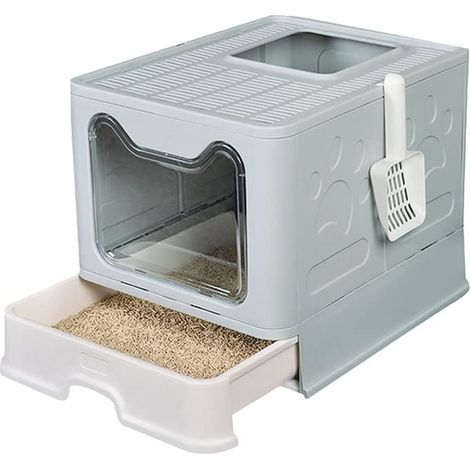 Grand bac à litière pliable anti-éclaboussures, 51 x 41 x 38 cm, bleu (1/5)