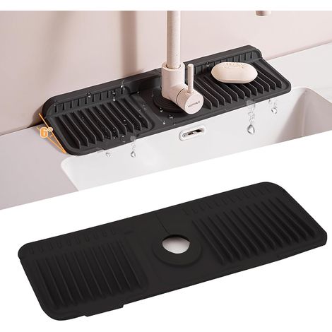 Tapis de drainage pour robinet, tapis de rangement pour évier de cuisine, tapis antidérapant étanche pour évier (noir, 45cm 14cm 2.1cm) (1/5)
