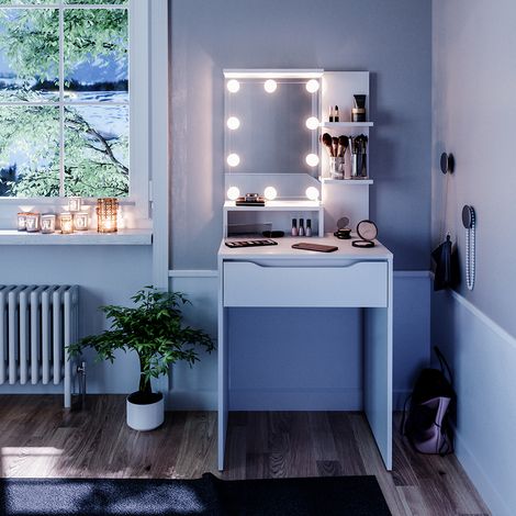 Tavolo da toeletta Ruben, Bianco, 60 cm con illuminazione a LED, Vicco