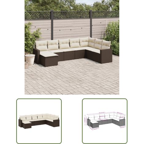 The Living Store 8-tlg. Garten-Sofagarnitur mit Kissen Braun Poly Rattan - Gartensofas - Gartenmöbelset - PE-Rattan Möbel - Outdoor Sofa - Lounge Set (1/3)