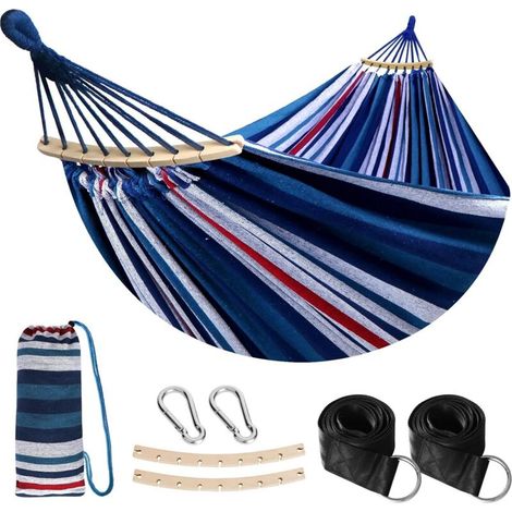 Garden Hammock with Wooden Pole, Comfortable Portable Hammock with Belt Accessory, Carrying Case for Indoor Patio