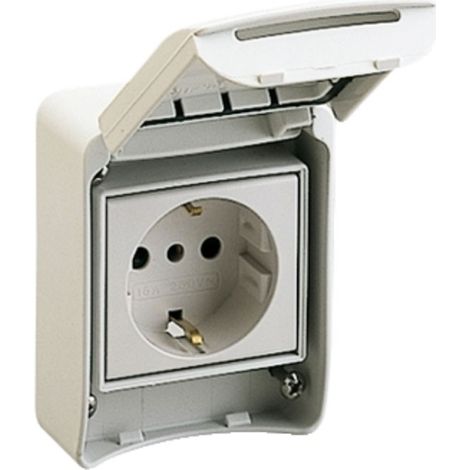 SCHNEIDER 81141 Einbausockel mit Flansch 10/16A 2P+TT Seitensteckdose grau (1/2)