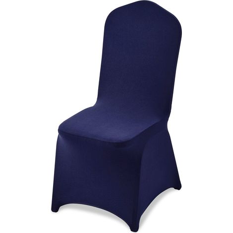 Lot de 50 housses de chaise bleu marine, en polyester et élasthanne, extensibles, pour mariages, fêtes, banquets et autres réceptions. Convient aux chaises mesurant jusqu'à 51 x 45 x 95 cm. (1/5)