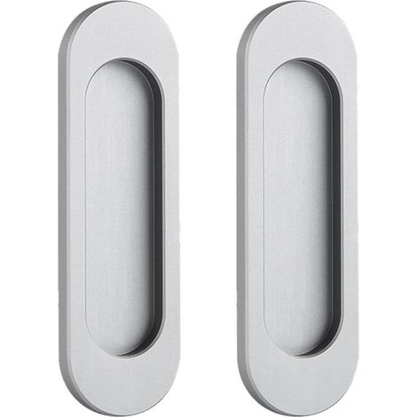 Lot de 2 poignées de porte coulissantes ovales auto-adhésives en alliage d'aluminium sans perforation pour porte coulissante de grange, fenêtres, armoires (gris mat, 100 mm) (1/4)