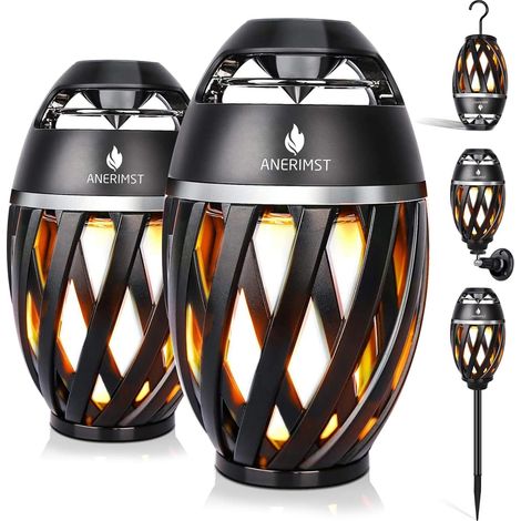 Lot de 2 haut-parleurs Bluetooth d'extérieur étanches sans fil avec lampe de poche, gadgets sympas pour homme et femme, lanterne LED pour jardinage, camping, terrasse, jacuzzi (noir)