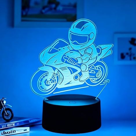 Veilleuse 3D Moto Cross Cartoon, Lampe LED 7 Couleurs, Décoration Moto pour Chambre Enfant, Cadeau Motocross Garçon Alimentation USB/Pile (1/5)