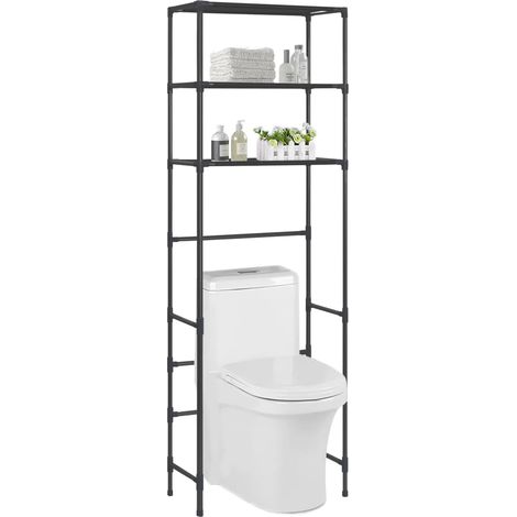 Support de rangement de toilette à 3 niveaux Noir 53x28x169 cm CFW76943 (1/5)