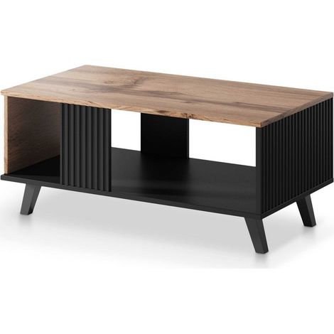 Table basse contemporaine aspect chêne wotan avec finitions noires PUMP (1/5)