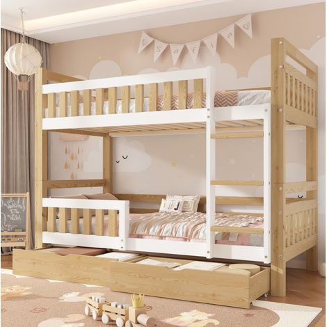 Litera infantil 90x200 cm de madera blanca y natural, separable en 2 camas, sin colchón - CHICFURN (1/5)