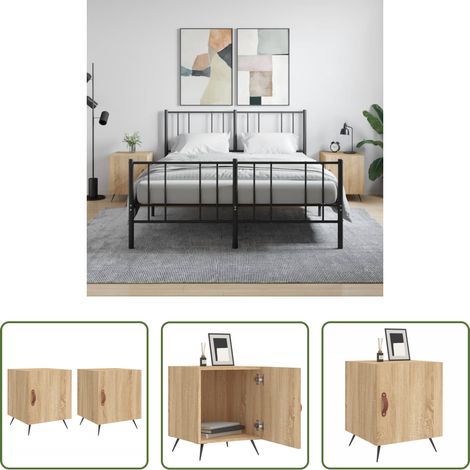 vidaXL Nachttisch Sonoma-Eiche - Nachttische 2 Stk. Sonoma-Eiche 40x40x50 cm Holzwerkstoff (1/5)