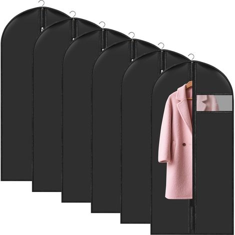 Juego de 6 fundas para ropa: 60 x 120 cm, impermeables y a prueba de polvo, con cremallera, para colgar, para guardar camisas, trajes, abrigos y prendas de vestir.
