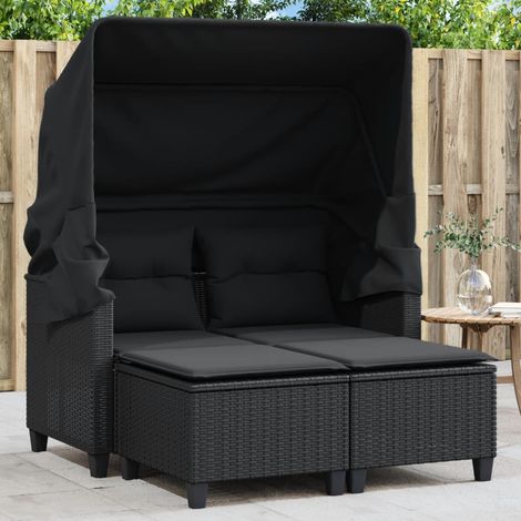 Canapé de jardin,Canapé d'extérieur,Sofa de jardin 2 places avec auvent et tabourets noir rotin CFW78362 (1/5)