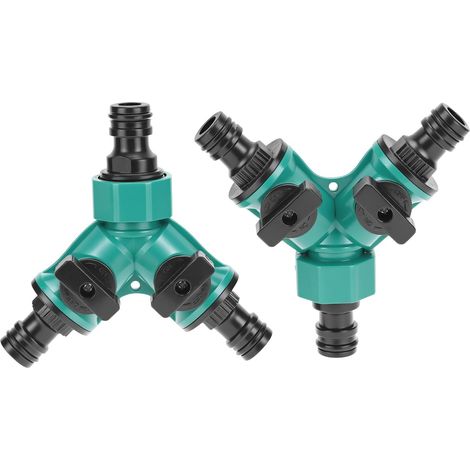 ® Raccord de tuyau d'arrosage 2 voies Séparateur en Y avec vannes marche/arrêt individuelles Raccord rapide pour tuyau de 9 à 25 mm de diamètre (1/5)