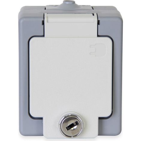Prise étanche 105648002, couvercle rabattable verrouillable, gris (1/2)