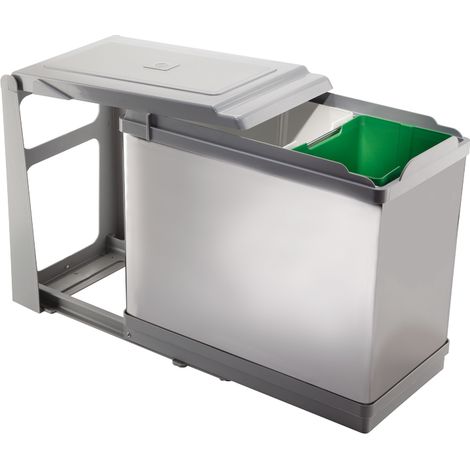 Poubelle coulissante - 27 l - Amortisseur : Sans - Contenance : 26 L - Hauteur : 415 mm - Largeur : 265 mm - Matériau : Acier inox / PP - Nombre de seaux : 2 - ELLETIPI