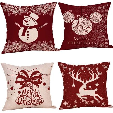 Lot de 4 coussins de Nol, coussins de canapé cerf, housses de coussin de Nol, couvre-oreillers joyeux Nol pour canapé, voiture, bureau, lit, maison, salon.