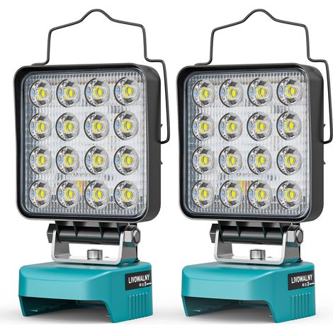Lot de 2 Lampe LED Rechargeable compatible avec 18V Batterie: 48W Projecteur LED Chantier à Double Interrupteur avec Type C/USB Lampe Travail Pour Camping, Chantier (1/5)