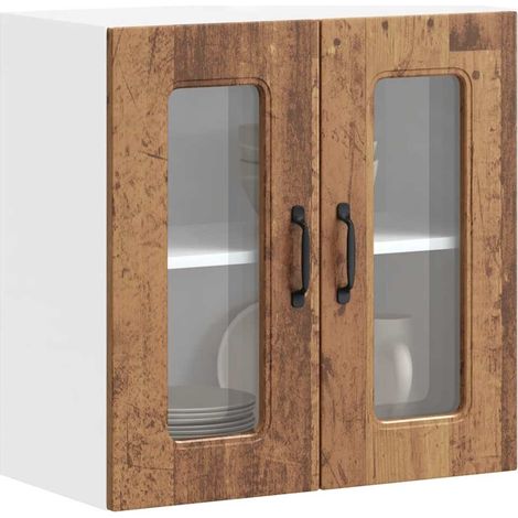 Armario de cocina de pared con puerta de cristal "Kalmar" de, madera de ingeniería envejecida vidaXL