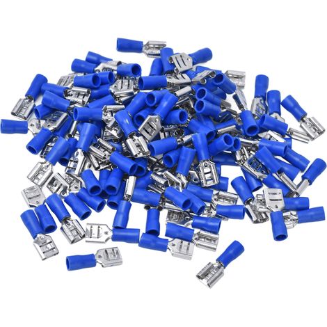 100 cosses femelles conductrices FDD2250 (avec boîtier isolant, adaptées aux câbles de 1,5 à 2,5 mm², bleues) (1/5)